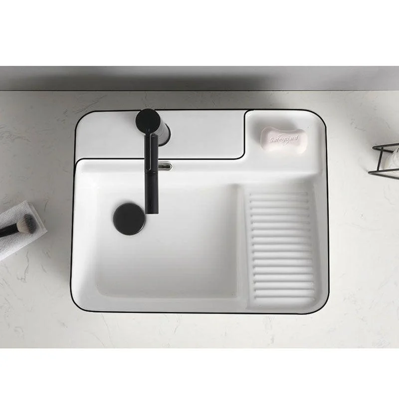 Classic Bathroom Sink Rectangular White Trough Sink with Pop-Up Drain -Bathlova