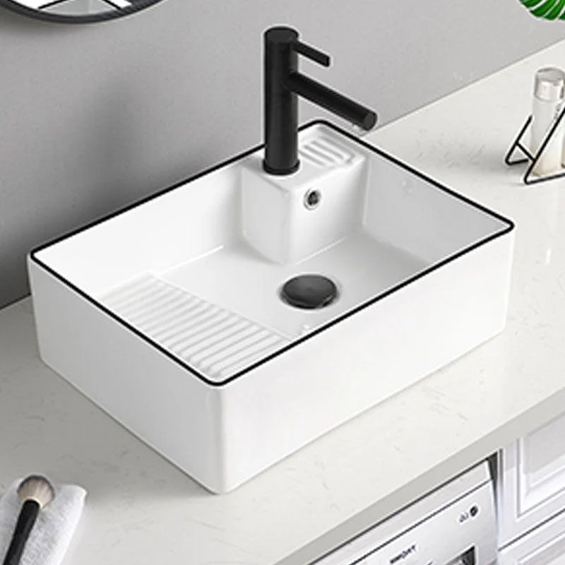 Classic Bathroom Sink Rectangular White Trough Sink with Pop-Up Drain -Bathlova