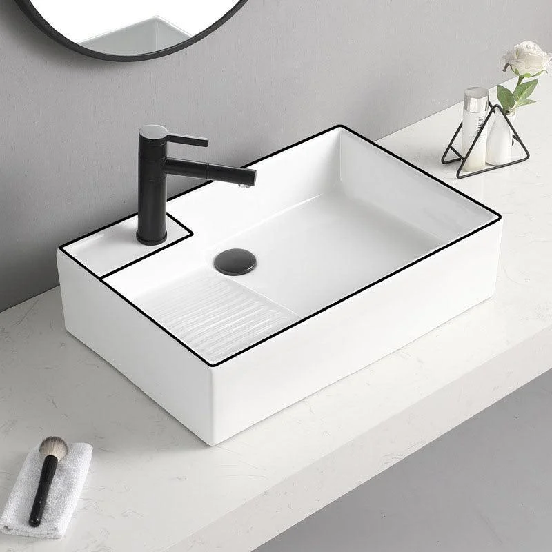 Classic Bathroom Sink Rectangular White Trough Sink with Pop-Up Drain -Bathlova