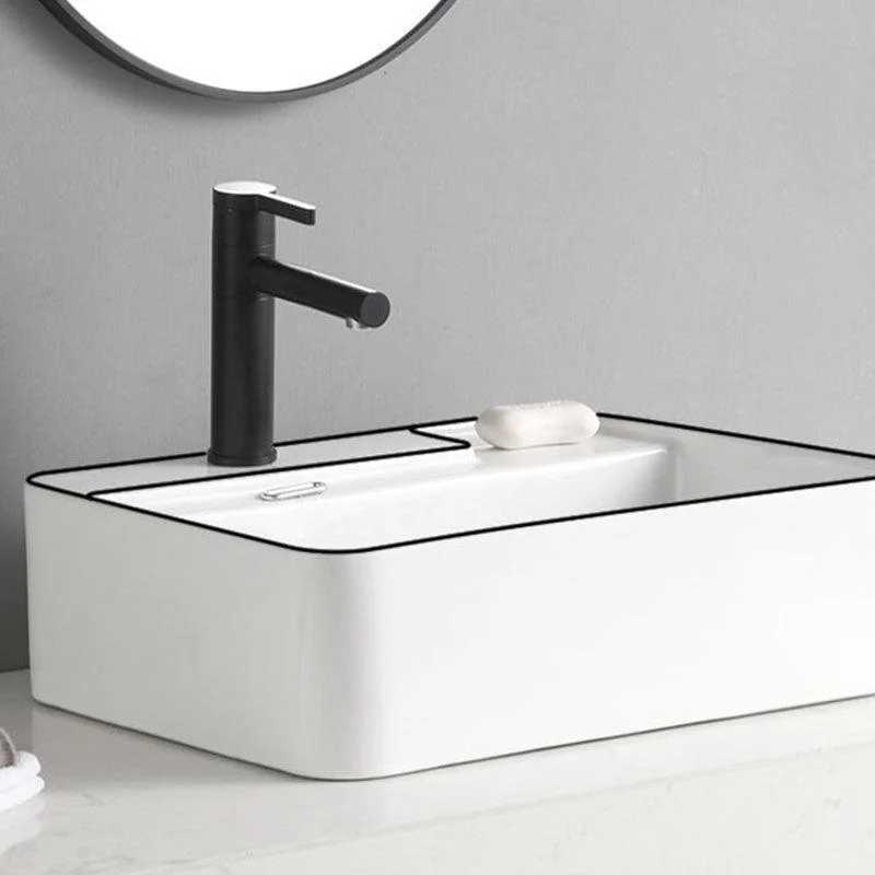 Classic Bathroom Sink Rectangular White Trough Sink with Pop-Up Drain -Bathlova