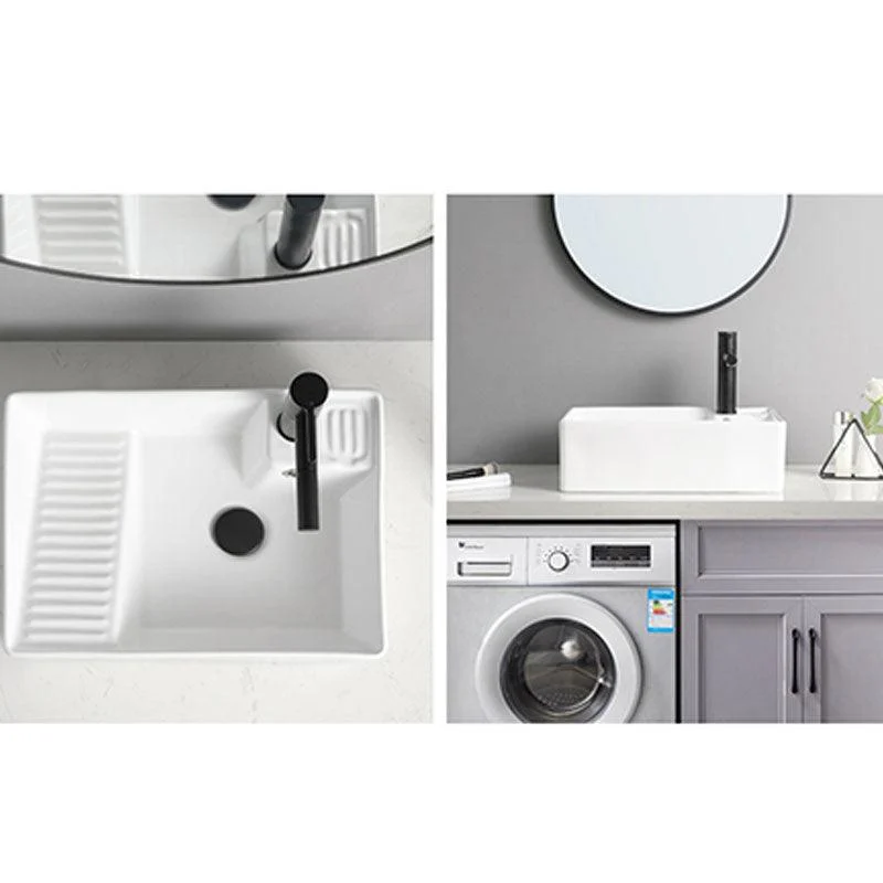 Classic Bathroom Sink Rectangular White Trough Sink with Pop-Up Drain -Bathlova