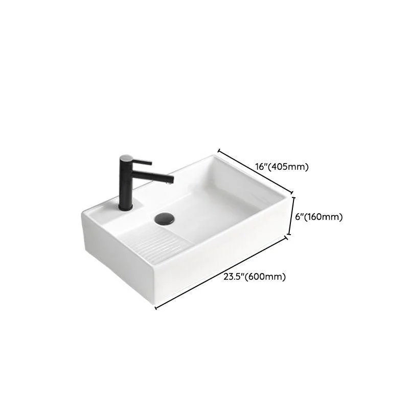 Classic Bathroom Sink Rectangular White Trough Sink with Pop-Up Drain -Bathlova