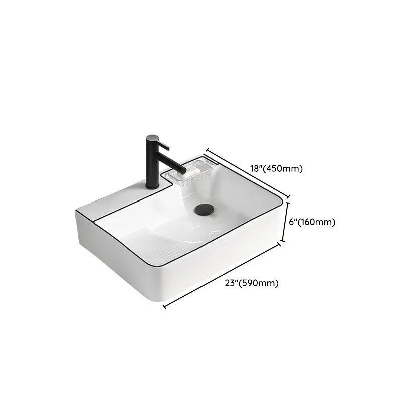 Classic Bathroom Sink Rectangular White Trough Sink with Pop-Up Drain -Bathlova