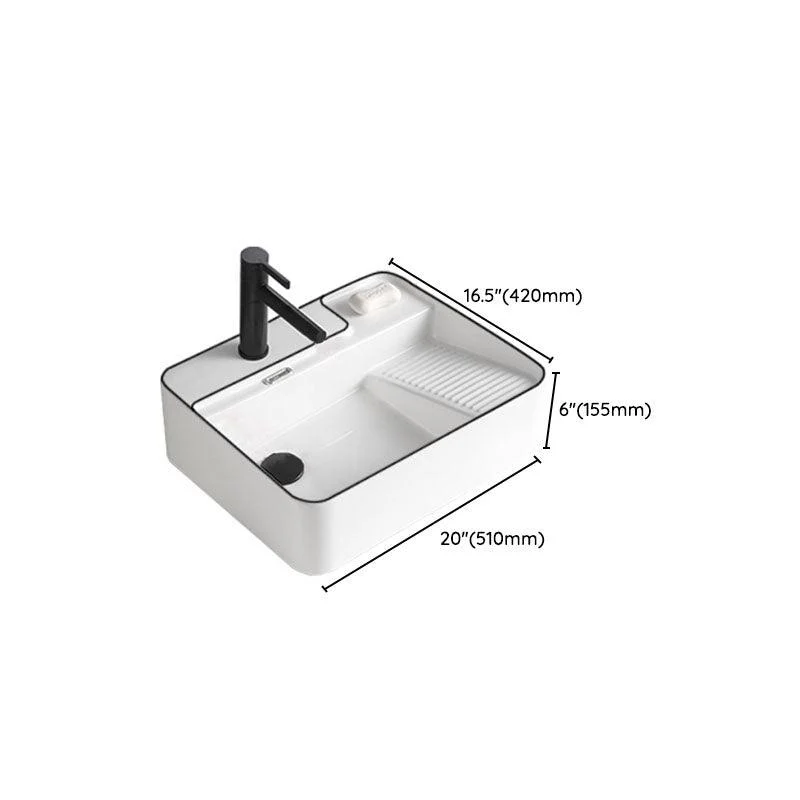 Classic Bathroom Sink Rectangular White Trough Sink with Pop-Up Drain -Bathlova