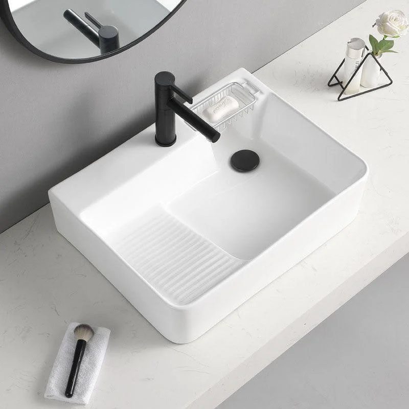 Classic Bathroom Sink Rectangular White Trough Sink with Pop-Up Drain -Bathlova