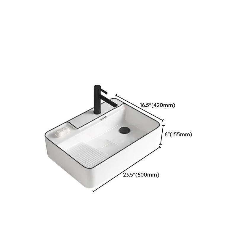 Classic Bathroom Sink Rectangular White Trough Sink with Pop-Up Drain -Bathlova