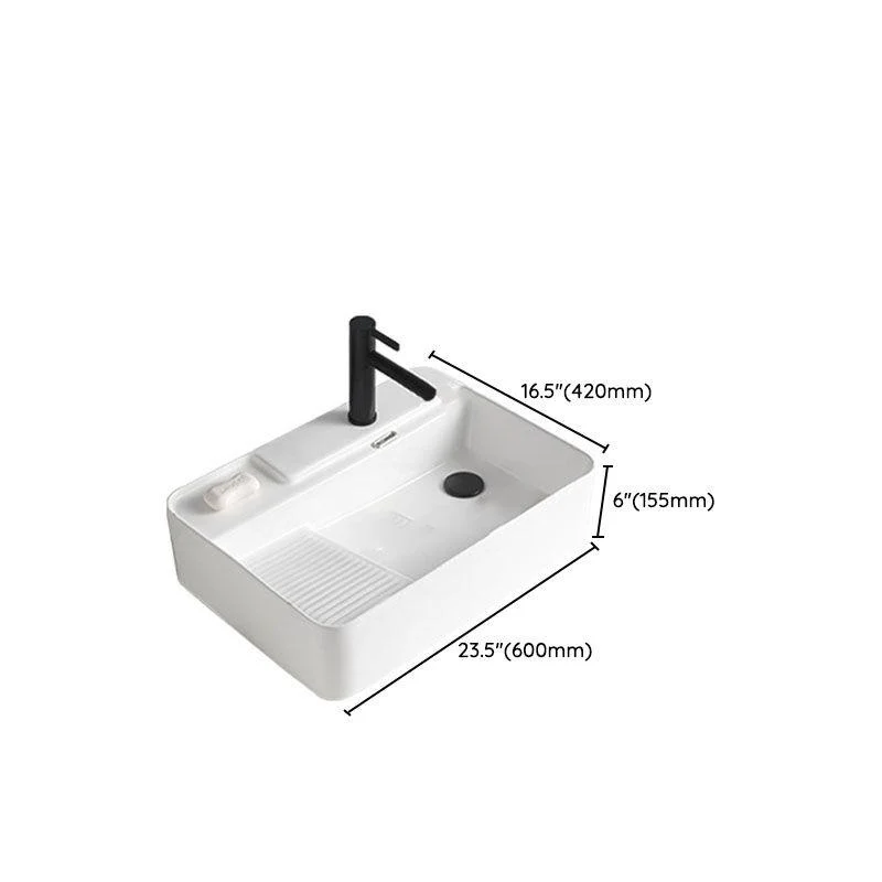 Classic Bathroom Sink Rectangular White Trough Sink with Pop-Up Drain -Bathlova