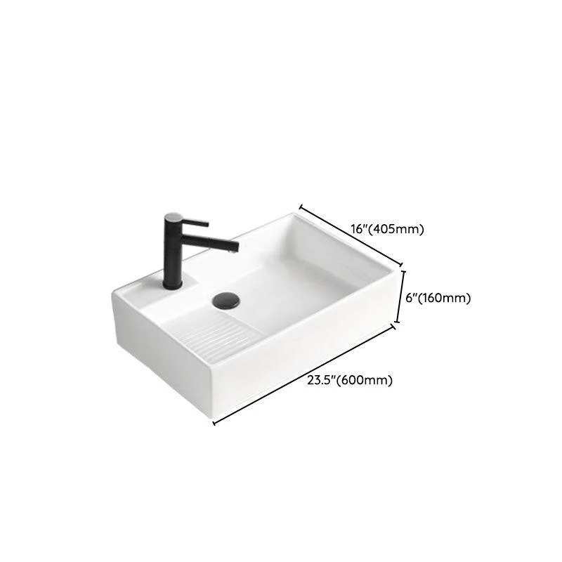 Classic Bathroom Sink Rectangular White Trough Sink with Pop-Up Drain -Bathlova