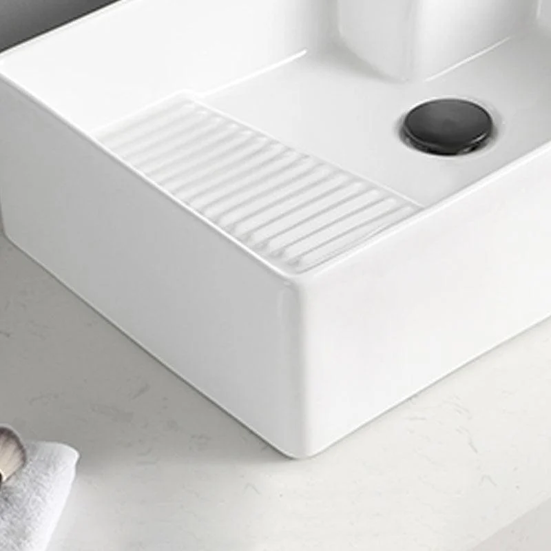 Classic Bathroom Sink Rectangular White Trough Sink with Pop-Up Drain -Bathlova