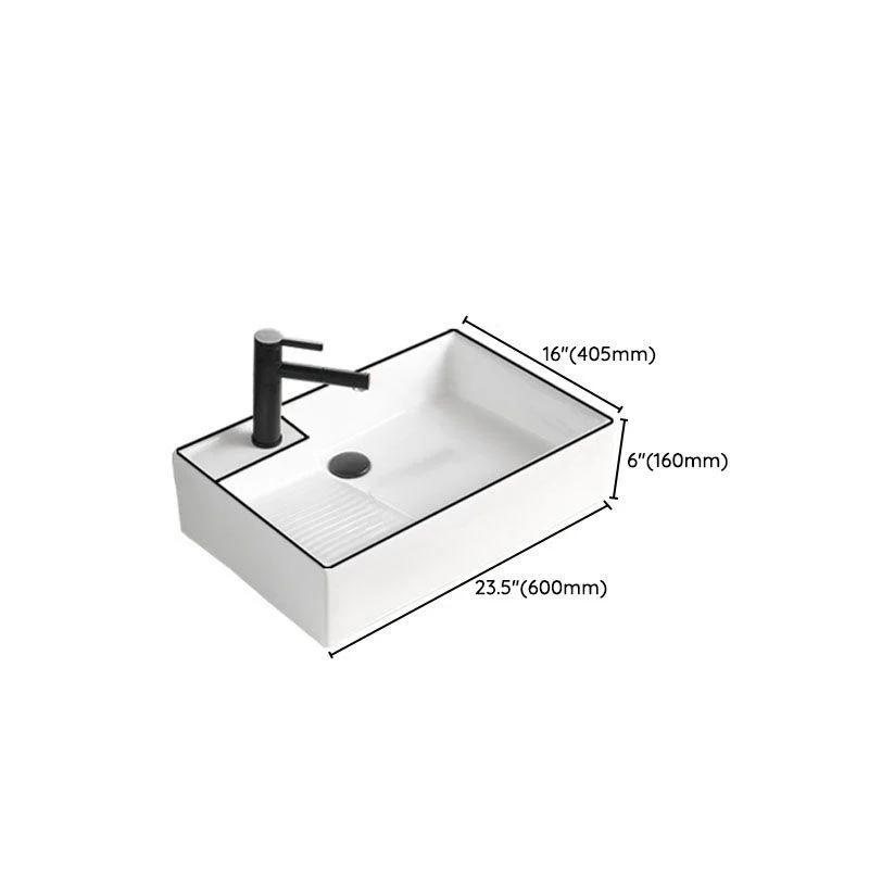 Classic Bathroom Sink Rectangular White Trough Sink with Pop-Up Drain -Bathlova