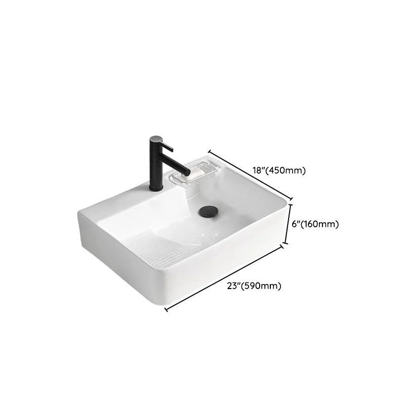 Classic Bathroom Sink Rectangular White Trough Sink with Pop-Up Drain -Bathlova