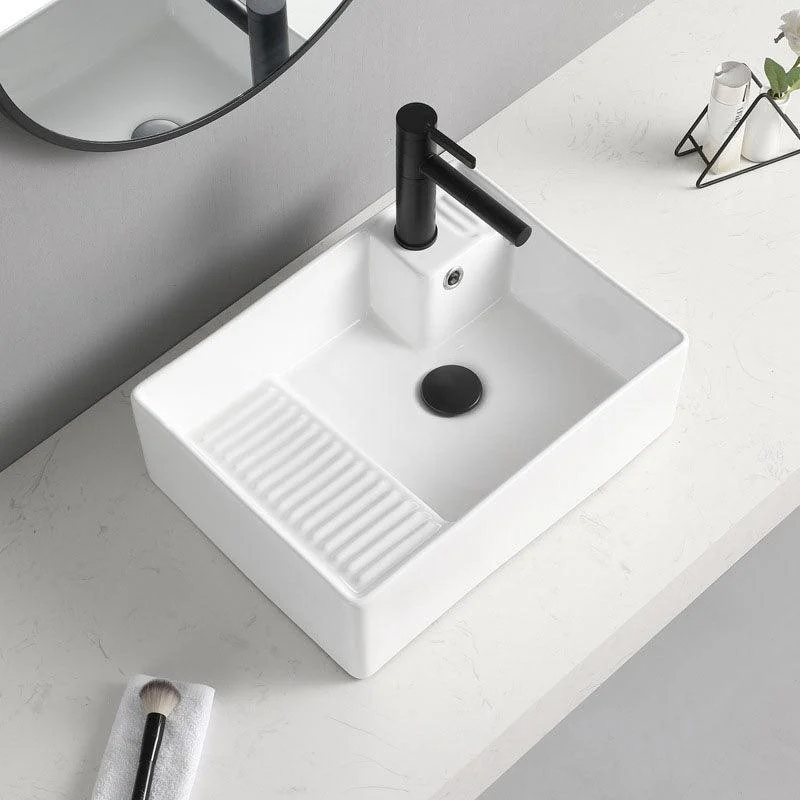 Classic Bathroom Sink Rectangular White Trough Sink with Pop-Up Drain -Bathlova