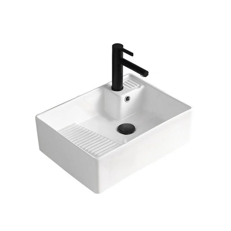 Classic Bathroom Sink Rectangular White Trough Sink with Pop-Up Drain -Bathlova