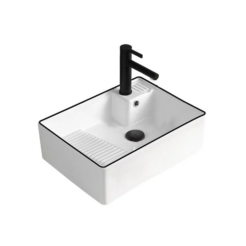 Classic Bathroom Sink Rectangular White Trough Sink with Pop-Up Drain -Bathlova