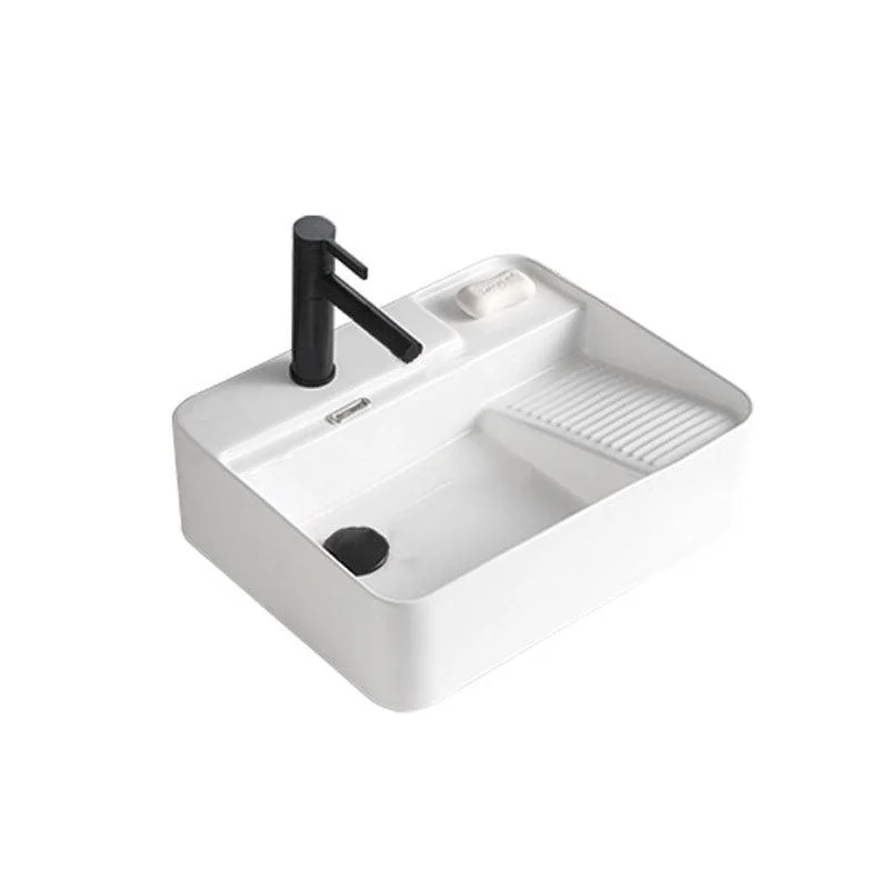 Classic Bathroom Sink Rectangular White Trough Sink with Pop-Up Drain -Bathlova