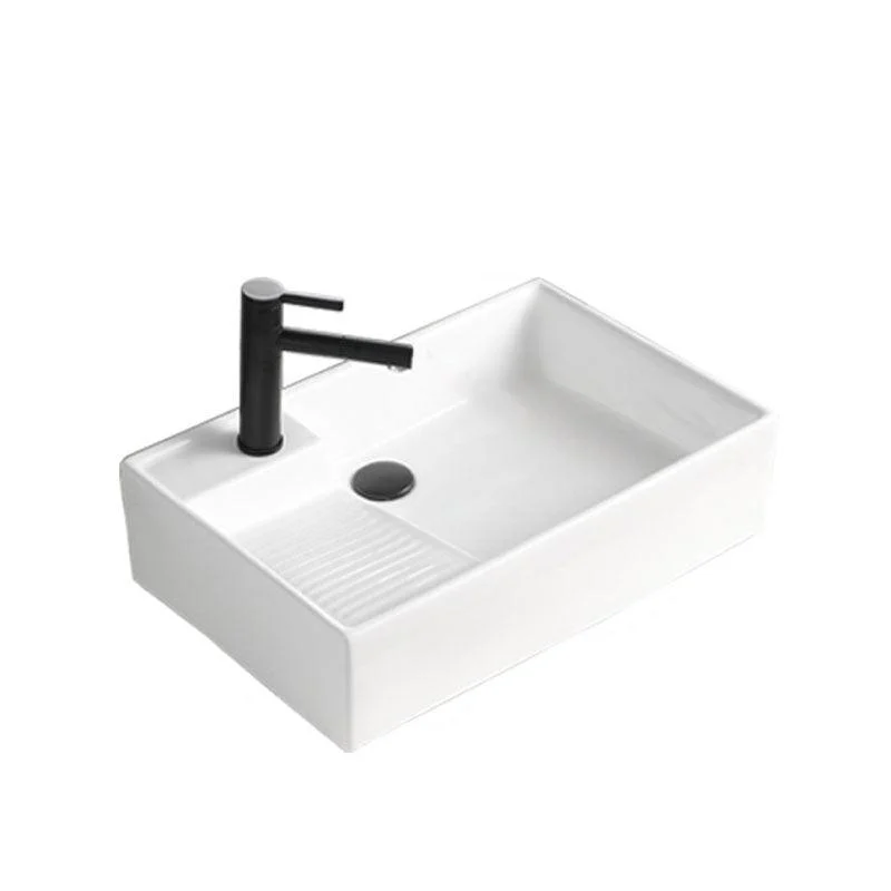 Classic Bathroom Sink Rectangular White Trough Sink with Pop-Up Drain -Bathlova