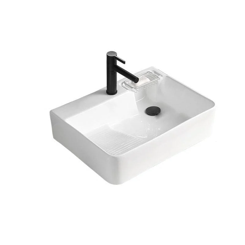 Classic Bathroom Sink Rectangular White Trough Sink with Pop-Up Drain -Bathlova