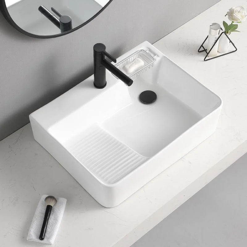 Classic Bathroom Sink Rectangular White Trough Sink with Pop-Up Drain -Bathlova