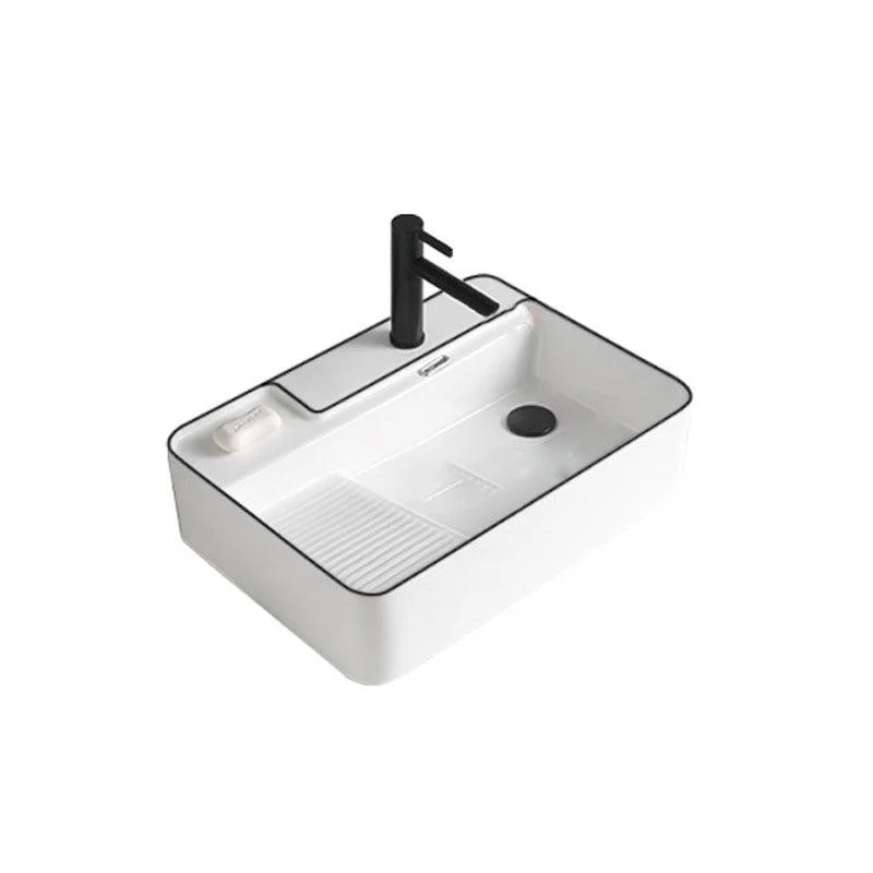 Classic Bathroom Sink Rectangular White Trough Sink with Pop-Up Drain -Bathlova