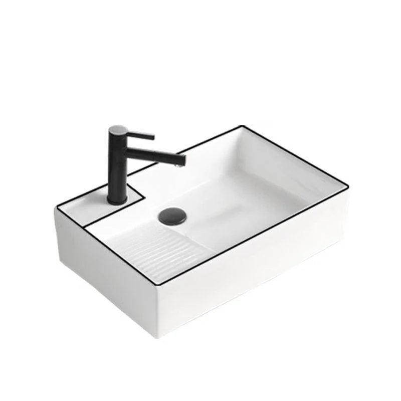 Classic Bathroom Sink Rectangular White Trough Sink with Pop-Up Drain -Bathlova