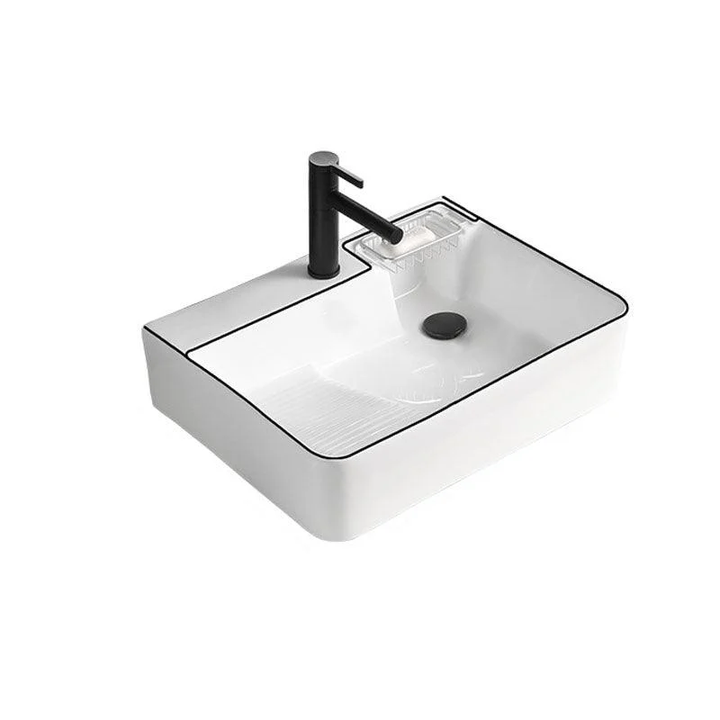 Classic Bathroom Sink Rectangular White Trough Sink with Pop-Up Drain -Bathlova