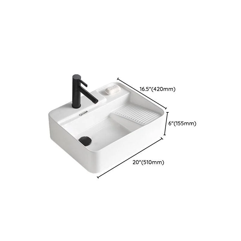 Classic Bathroom Sink Rectangular White Trough Sink with Pop-Up Drain -Bathlova