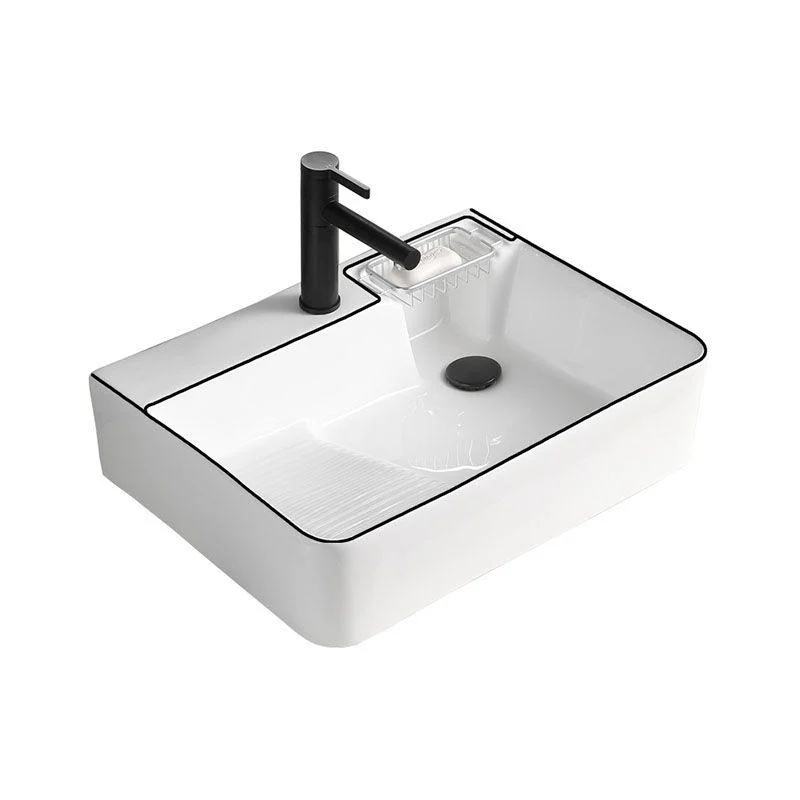 Classic Bathroom Sink Rectangular White Trough Sink with Pop-Up Drain -Bathlova