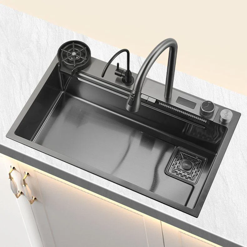 Classic Black Sink Stainless Steel Single Basin Sink with Soundproofing -Bathlova