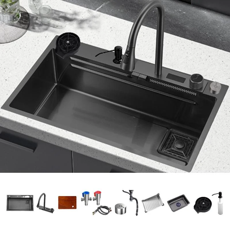 Classic Black Sink Stainless Steel Single Basin Sink with Soundproofing -Bathlova