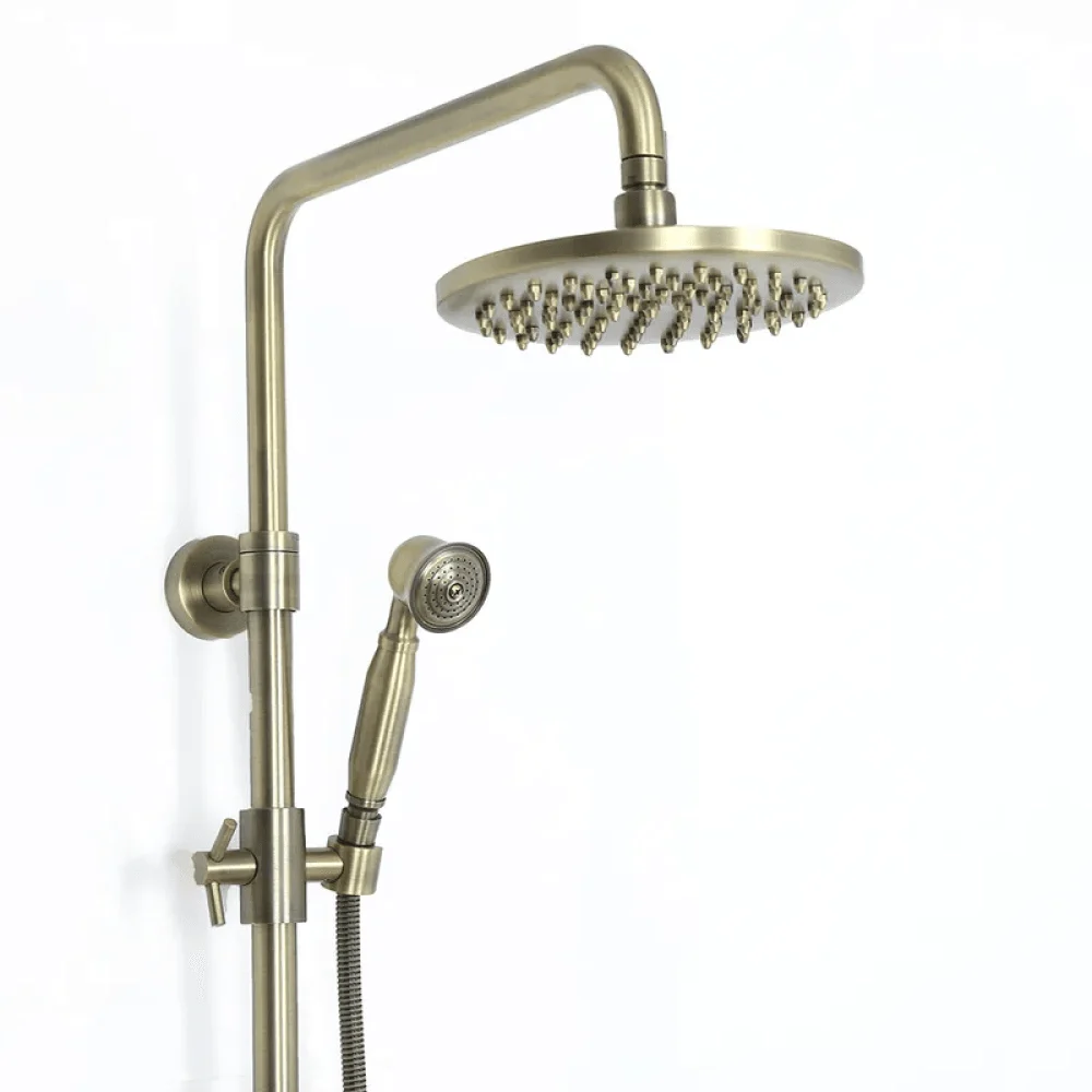 Classic Exposed Antique Brass Shower Fixture - Two Handle Round Rain shower -Bathlova