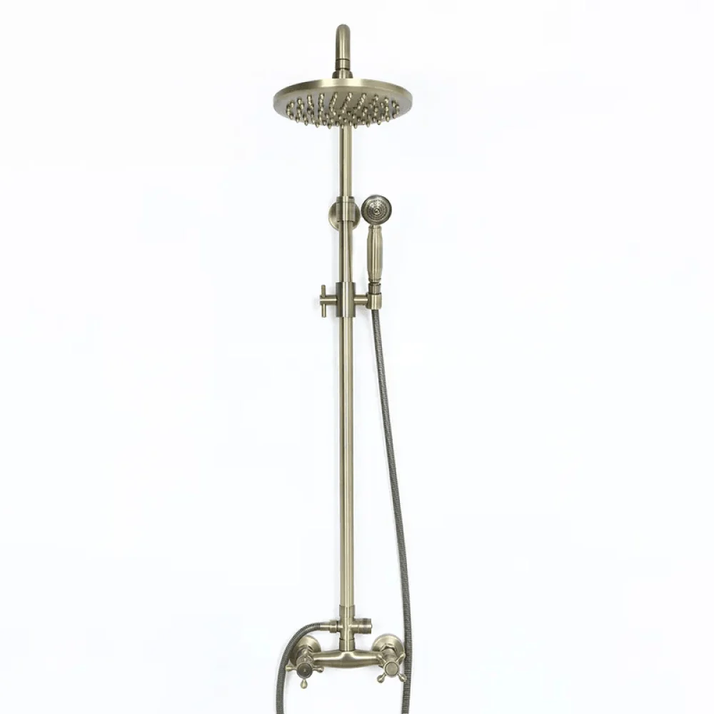 Classic Exposed Antique Brass Shower Fixture - Two Handle Round Rain shower -Bathlova