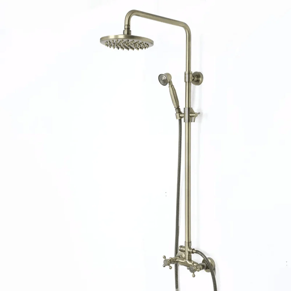 Classic Exposed Antique Brass Shower Fixture - Two Handle Round Rain shower -Bathlova