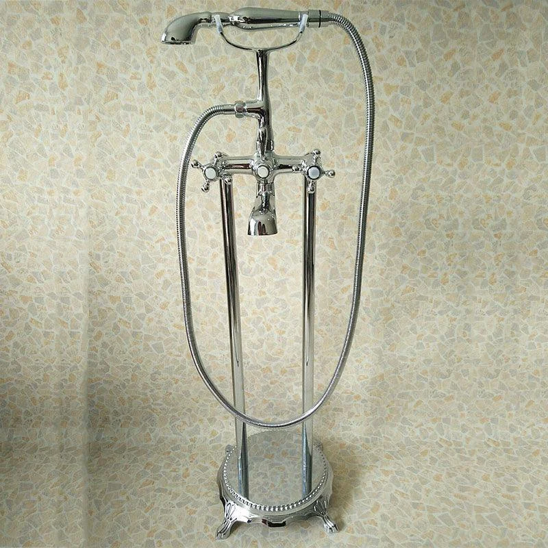 Classic Freestanding Tub Filler with Hand Shower Floor Mounted Tap -Bathlova