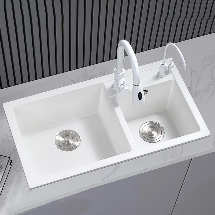 Classic Quartz Sink Double Bowl Solid Color Kitchen Sink with Tap -Bathlova