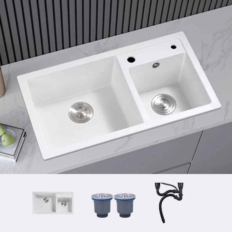 Classic Quartz Sink Double Bowl Solid Color Kitchen Sink with Tap -Bathlova