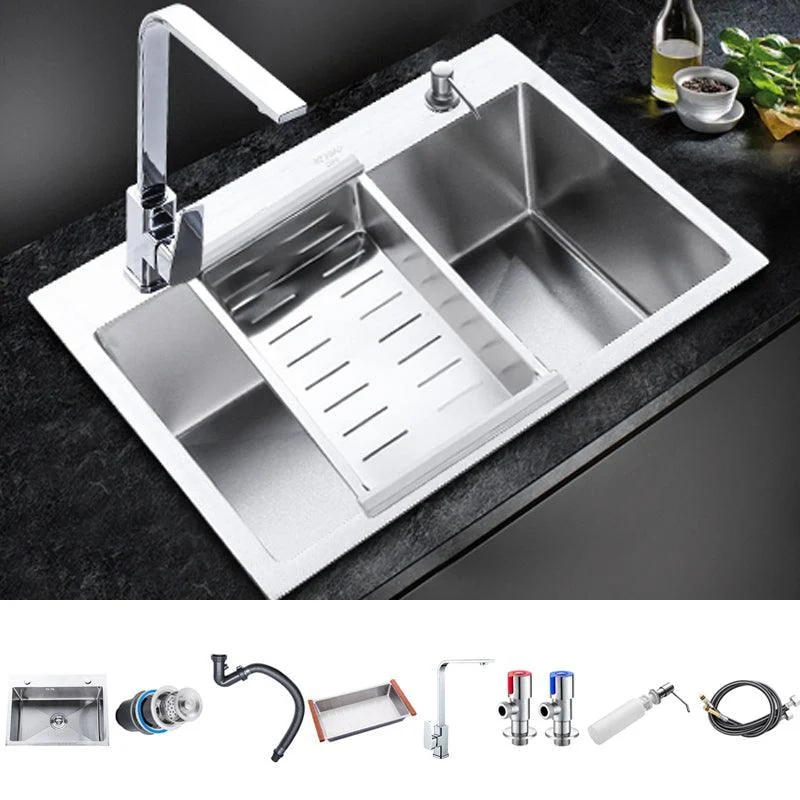 Classic Single Basin Sink Stainless Steel Kitchen Sink with Tap and Soap Dispenser -Bathlova