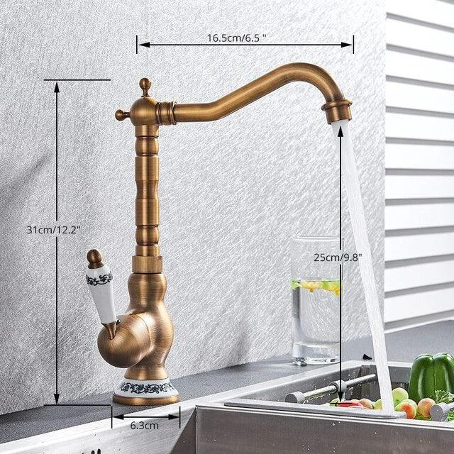 Classic Single Handle Kitchen Basin Tap Retro Brass Kitchen Tap -Bathlova