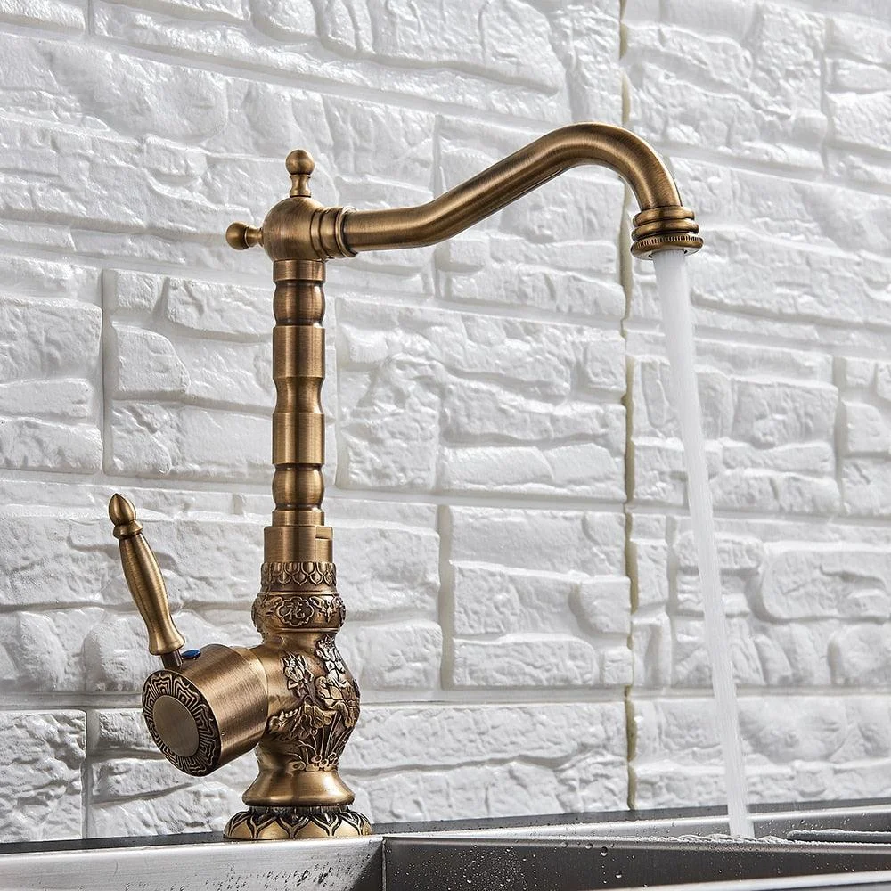 Classic Single Handle Kitchen Basin Tap Retro Brass Kitchen Tap -Bathlova