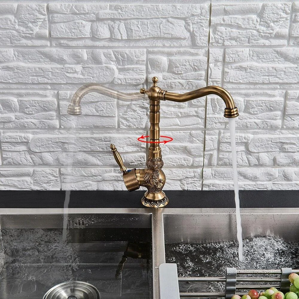 Classic Single Handle Kitchen Basin Tap Retro Brass Kitchen Tap -Bathlova