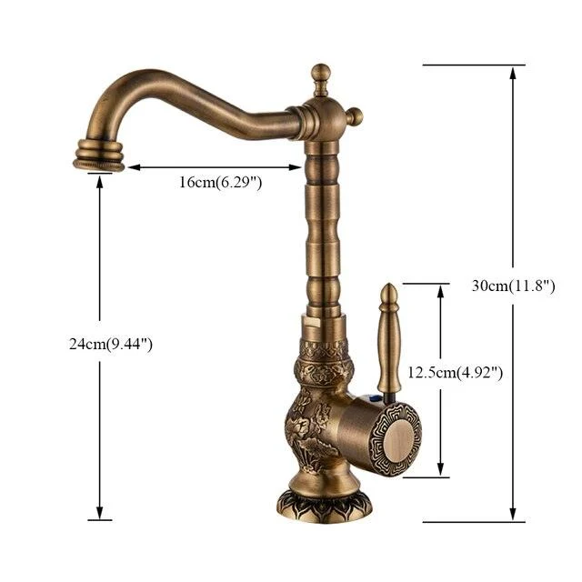 Classic Single Handle Kitchen Basin Tap Retro Brass Kitchen Tap -Bathlova