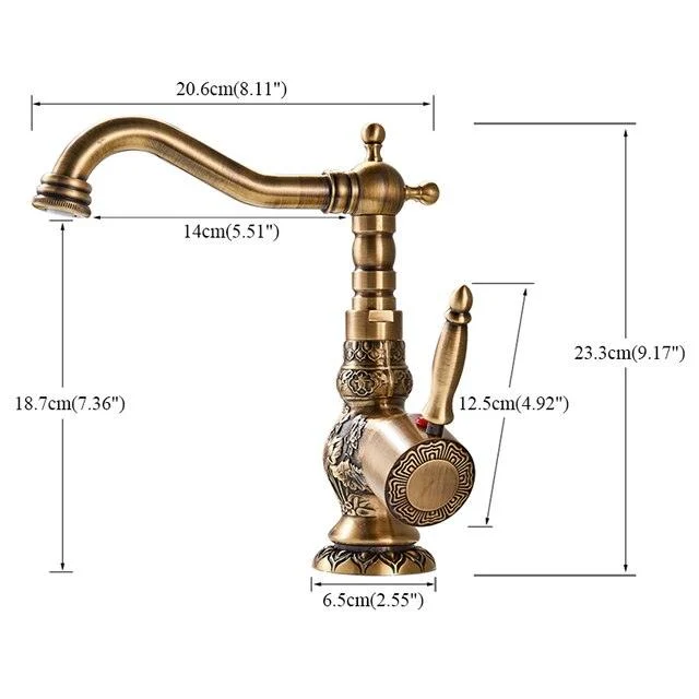 Classic Single Handle Kitchen Basin Tap Retro Brass Kitchen Tap -Bathlova