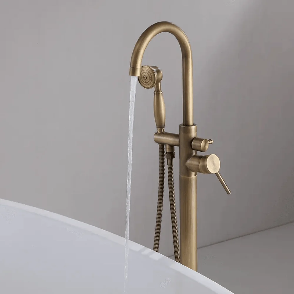 Classic Single Handle Swirling Freestanding Tap with Handshower Spout -Bathlova