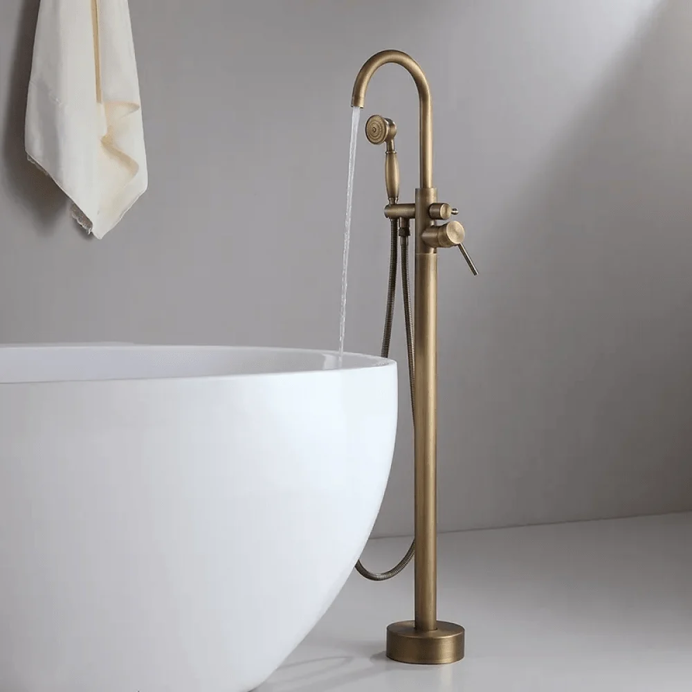 Classic Single Handle Swirling Freestanding Tap with Handshower Spout -Bathlova