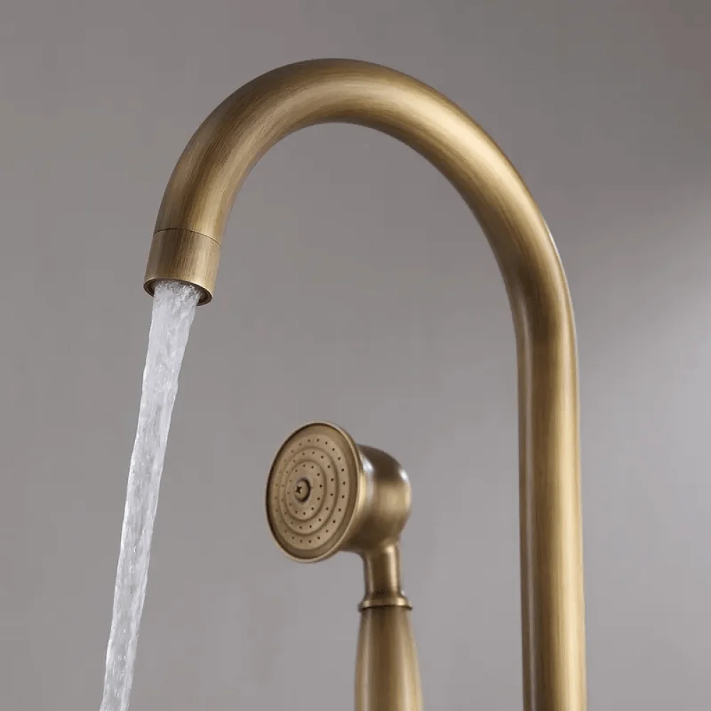 Classic Single Handle Swirling Freestanding Tap with Handshower Spout -Bathlova