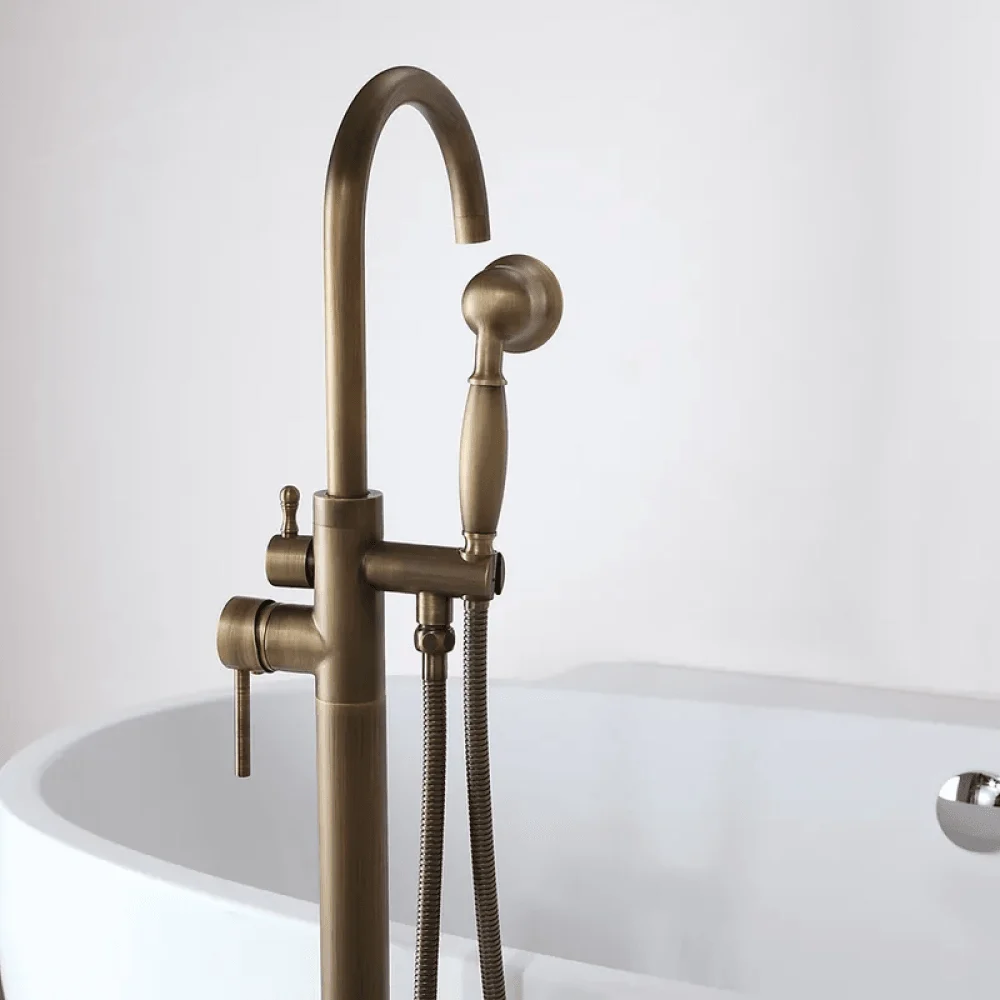 Classic Single Handle Swirling Freestanding Tap with Handshower Spout -Bathlova