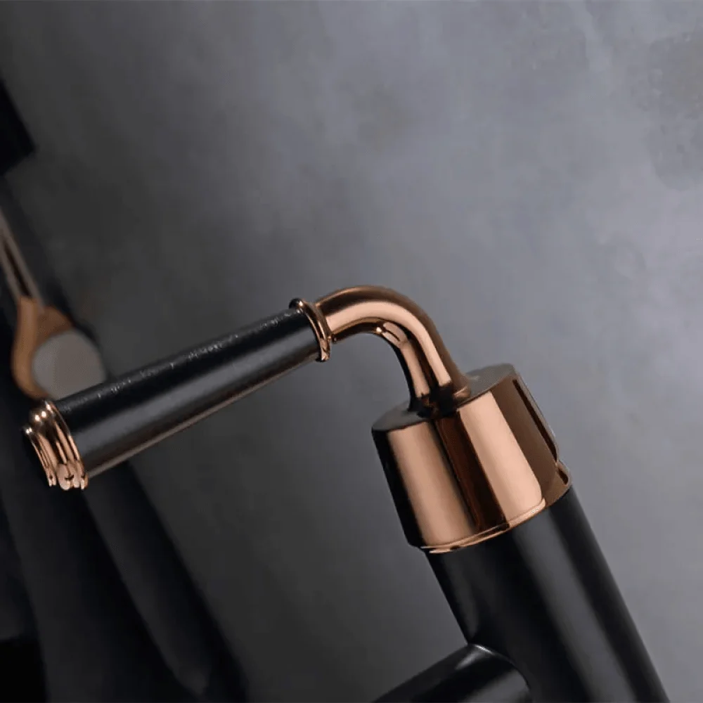 Classic Single Handle Vessel Bathroom Tap in Black & Rose Gold - Single Hole -Bathlova