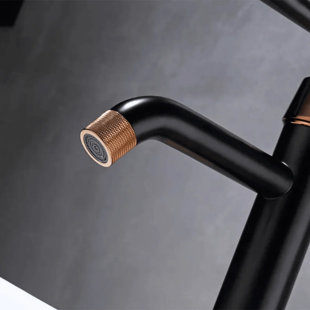 Classic Single Handle Vessel Bathroom Tap in Black & Rose Gold - Single Hole -Bathlova