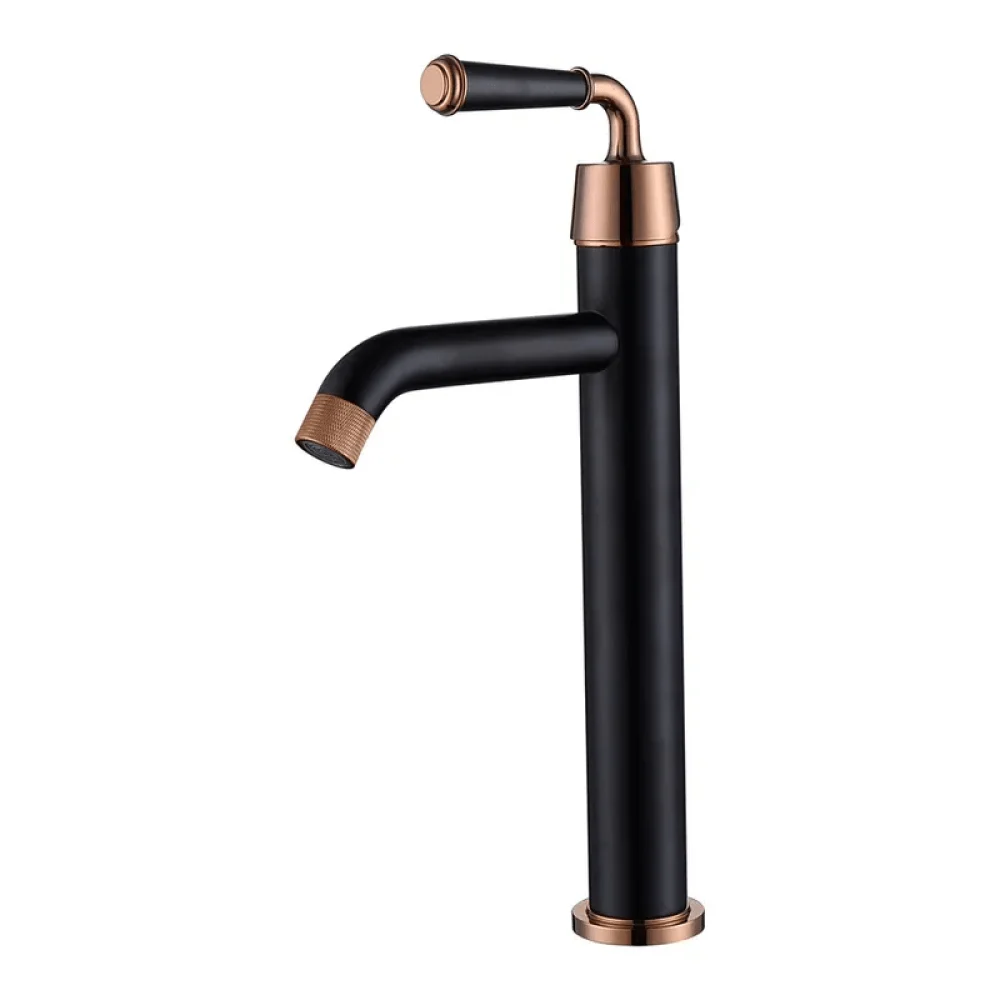 Classic Single Handle Vessel Bathroom Tap in Black & Rose Gold - Single Hole -Bathlova