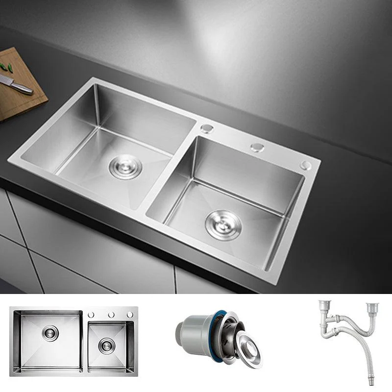 Classic Style Kitchen Sink Drop-In Stainless Steel Kitchen Sink with Drain Strainer Kit -Bathlova