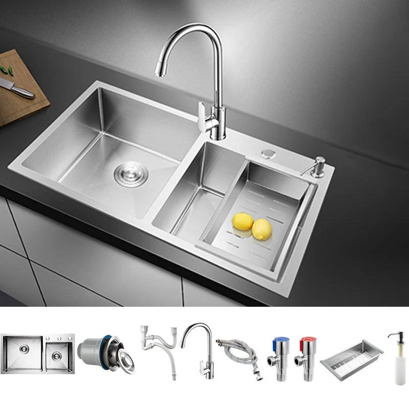 Classic Style Kitchen Sink Drop-In Stainless Steel Kitchen Sink with Drain Strainer Kit -Bathlova